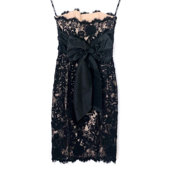 BETSEY JOHNSON Vintage Lace Bodycon Dress w/ Bow Tie Belt - Picture 6 of 9